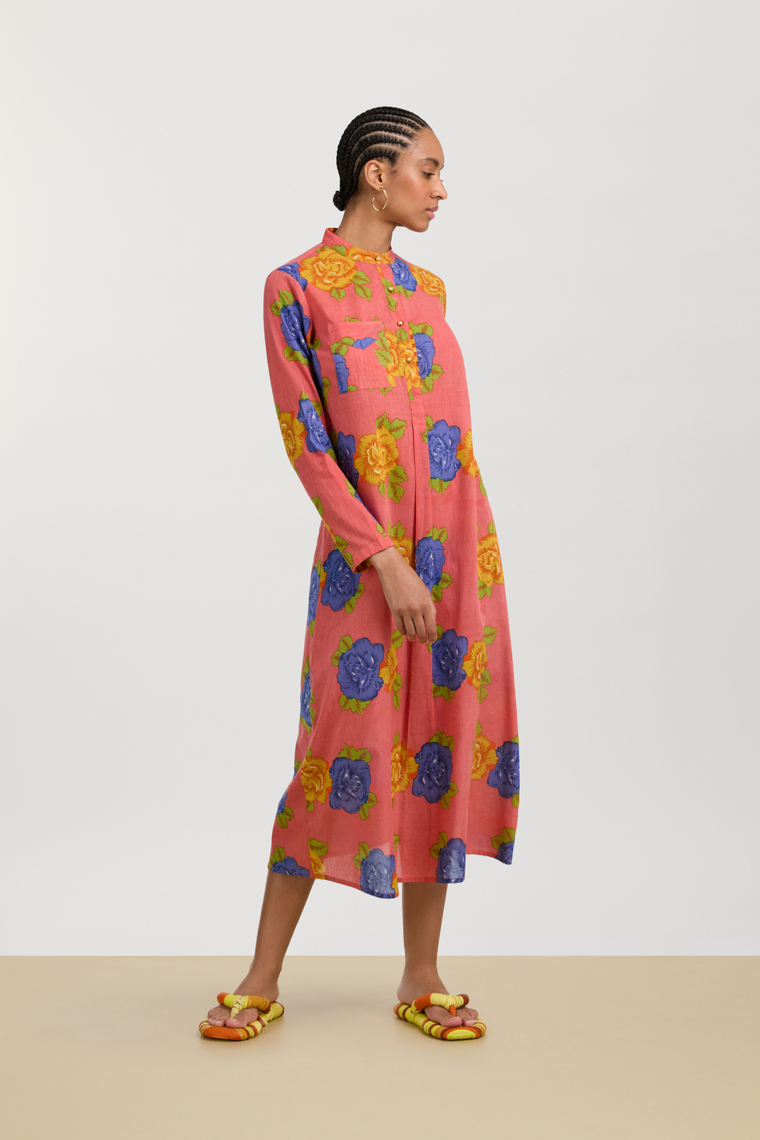 long kurta--big flower old pink