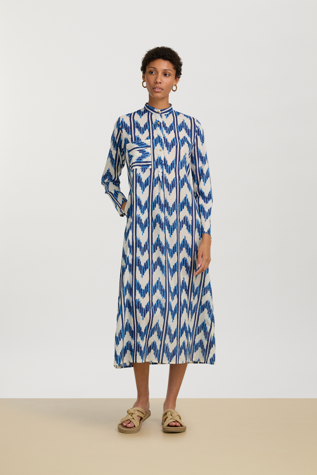 long kurta--ikat arrow blue