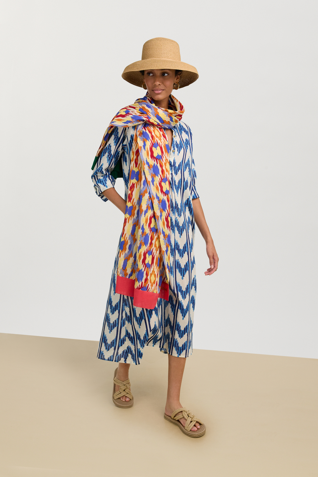 long kurta--ikat arrow blue
