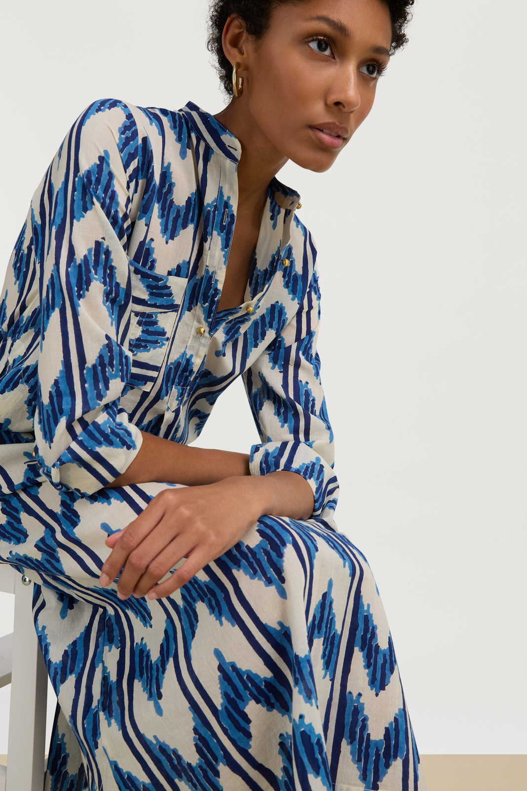 long kurta--ikat arrow blue