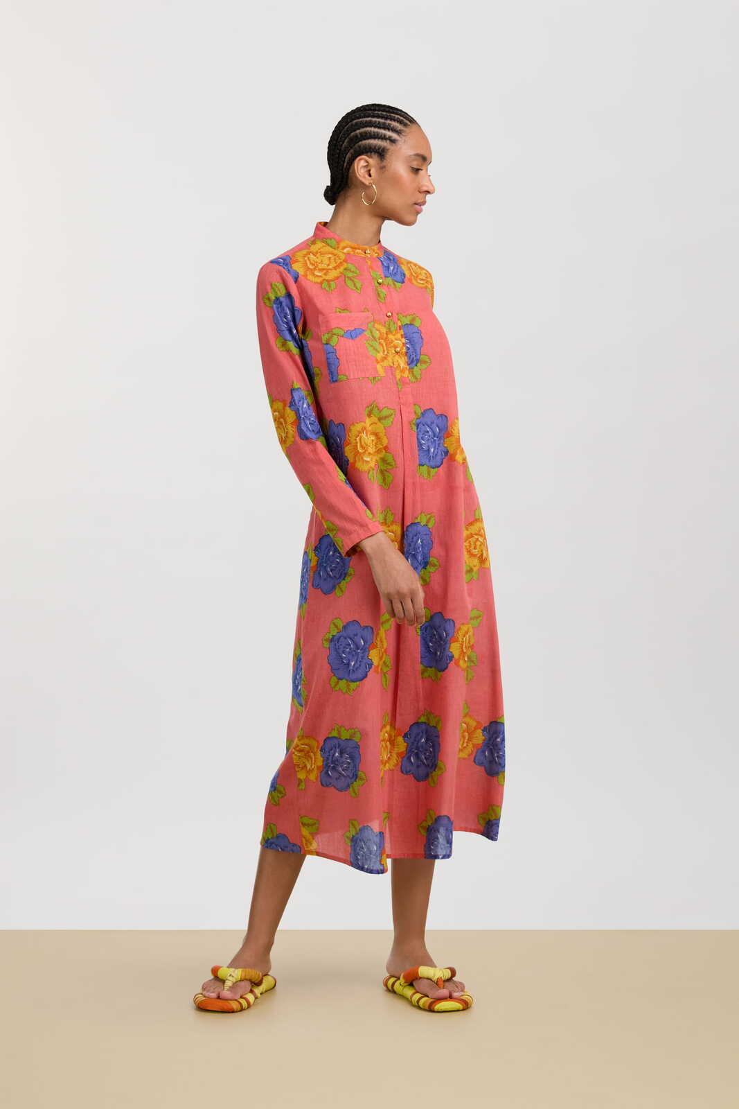 long open kurta--big flower old pink