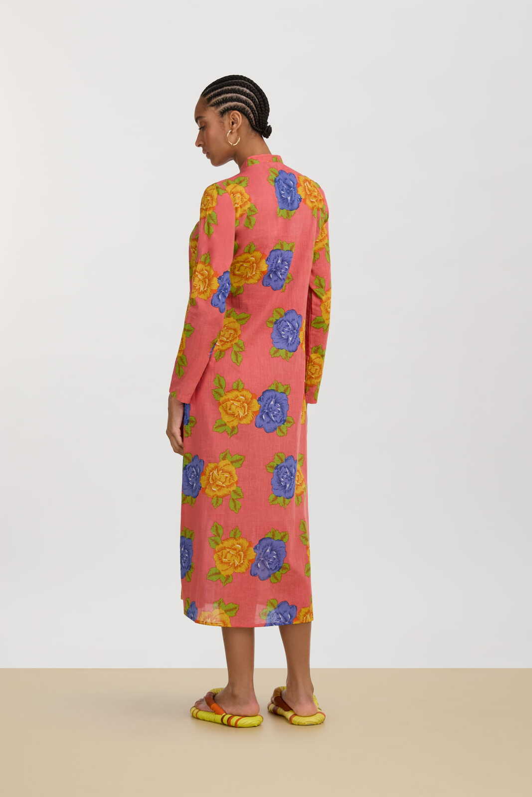 long open kurta--big flower old pink