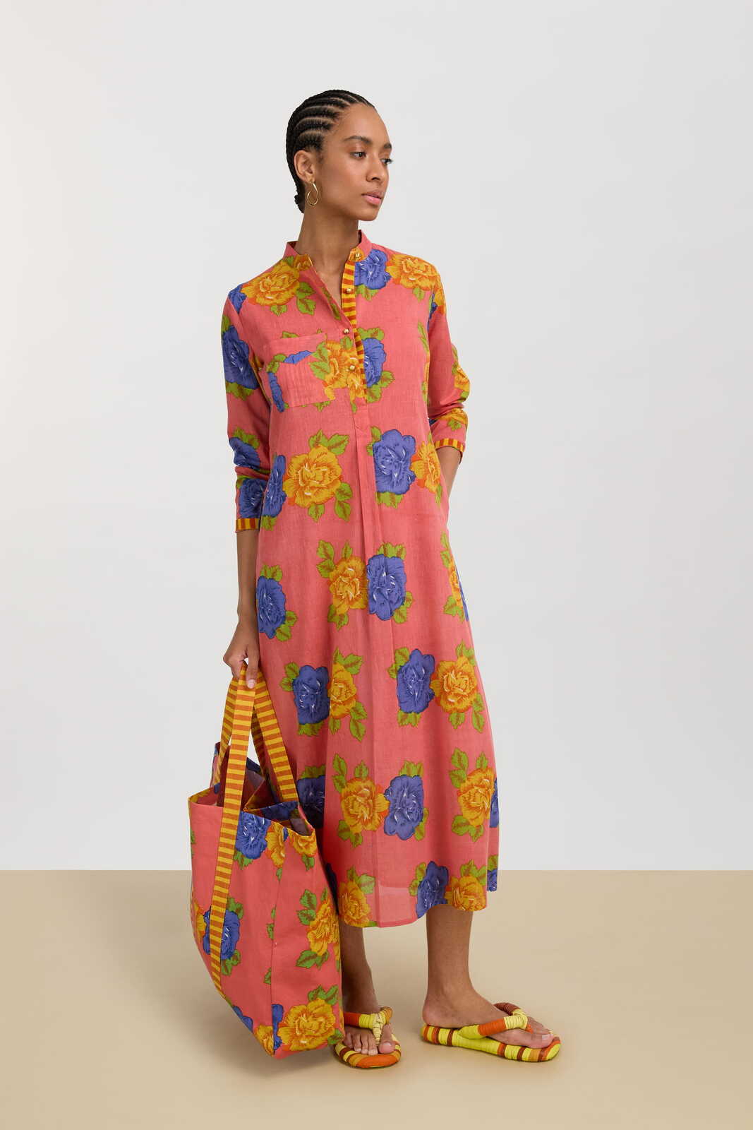 long open kurta--big flower old pink