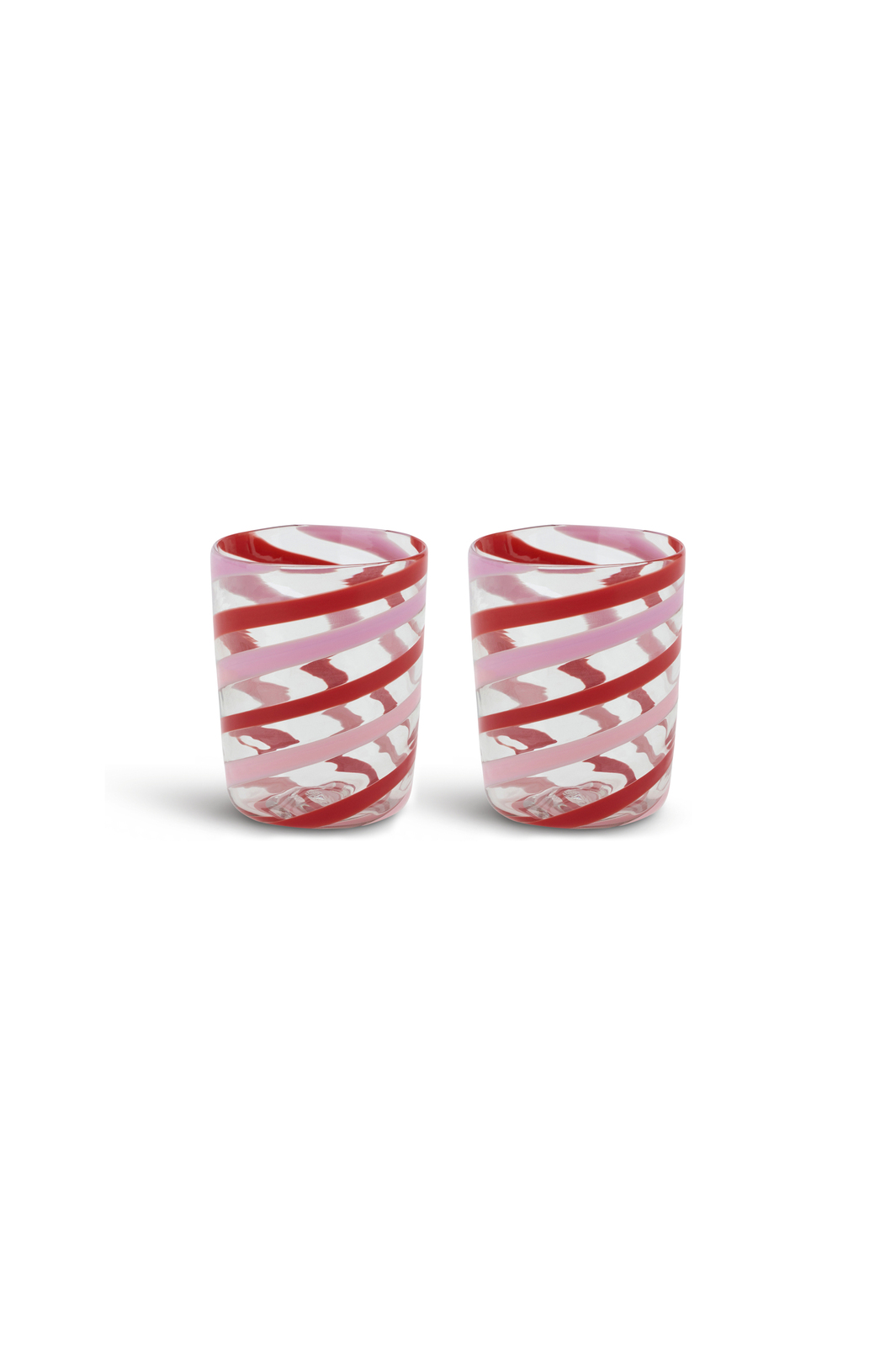 set di 2 bicchieri--blown canna spiral red pink