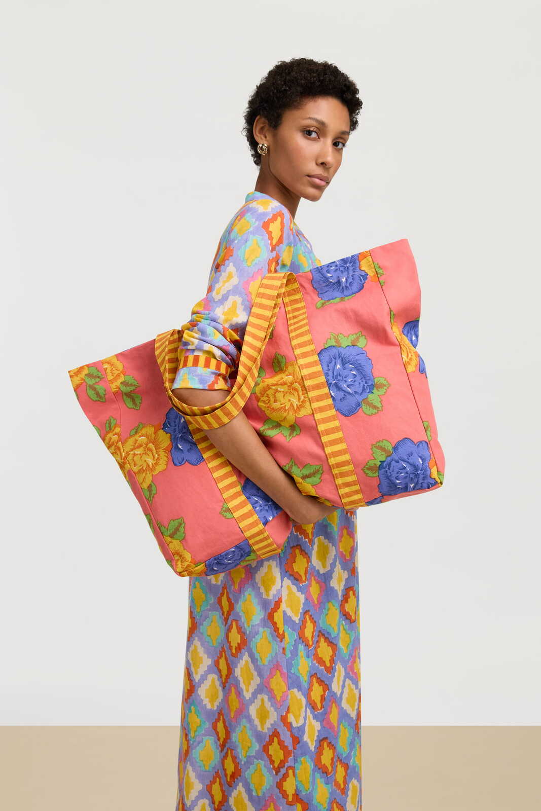 shopping bag--big flower old pink