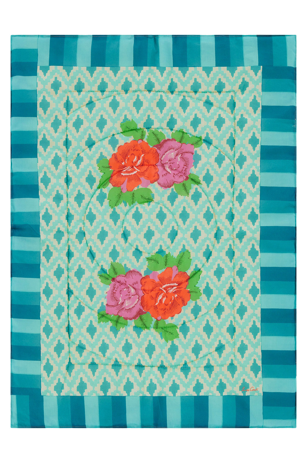 reversible quilt 70x110cm--hima big flower turquoise