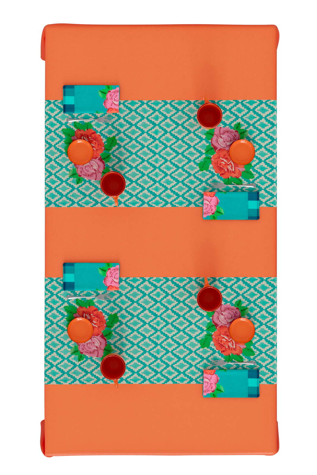 cotton runner 50x150cm--hima big flower turquoise