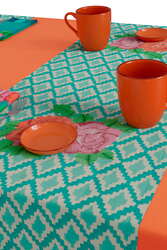 cotton runner 50x150cm--hima big flower turquoise