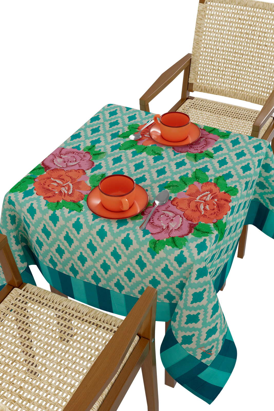 cotton cloth 110x110cm--hima big flower turquoise