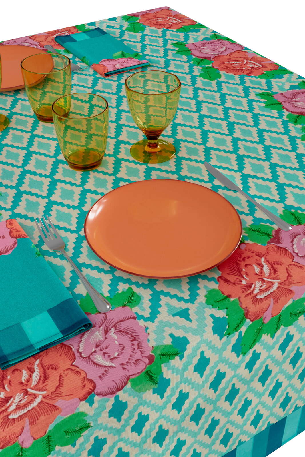 cotton cloth 140x240cm--hima big flower turquoise