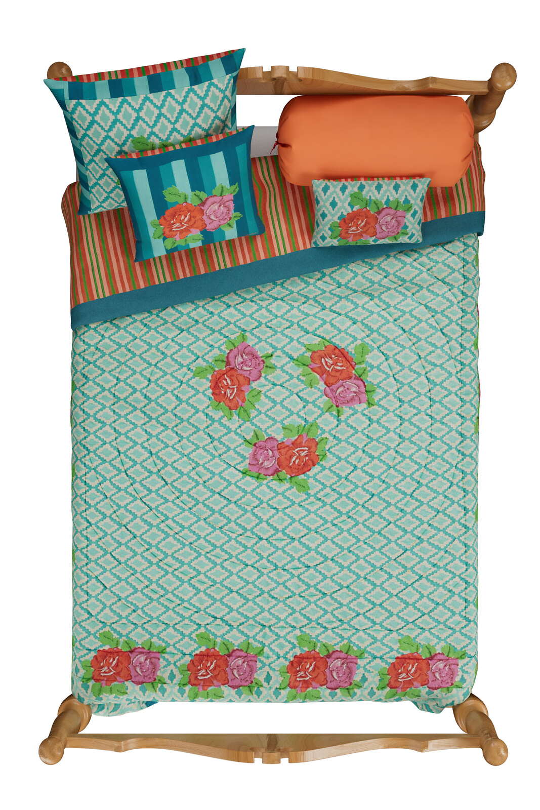 reversible quilt 220x270cm--hima big flower turquoise