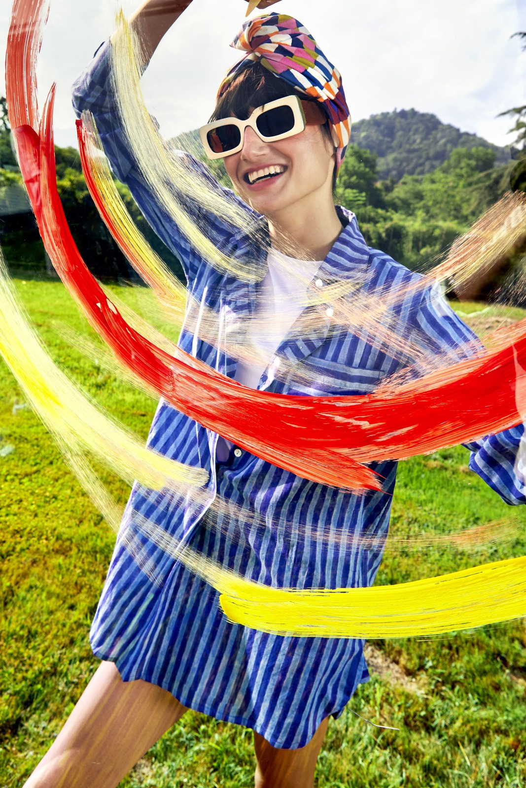 ube shirt--mini stripes plumbago