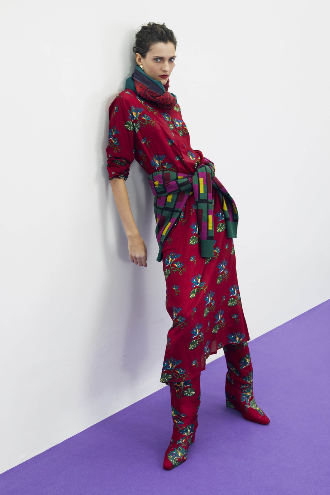 stole wool silk 100x200cm--kasuri damask rust