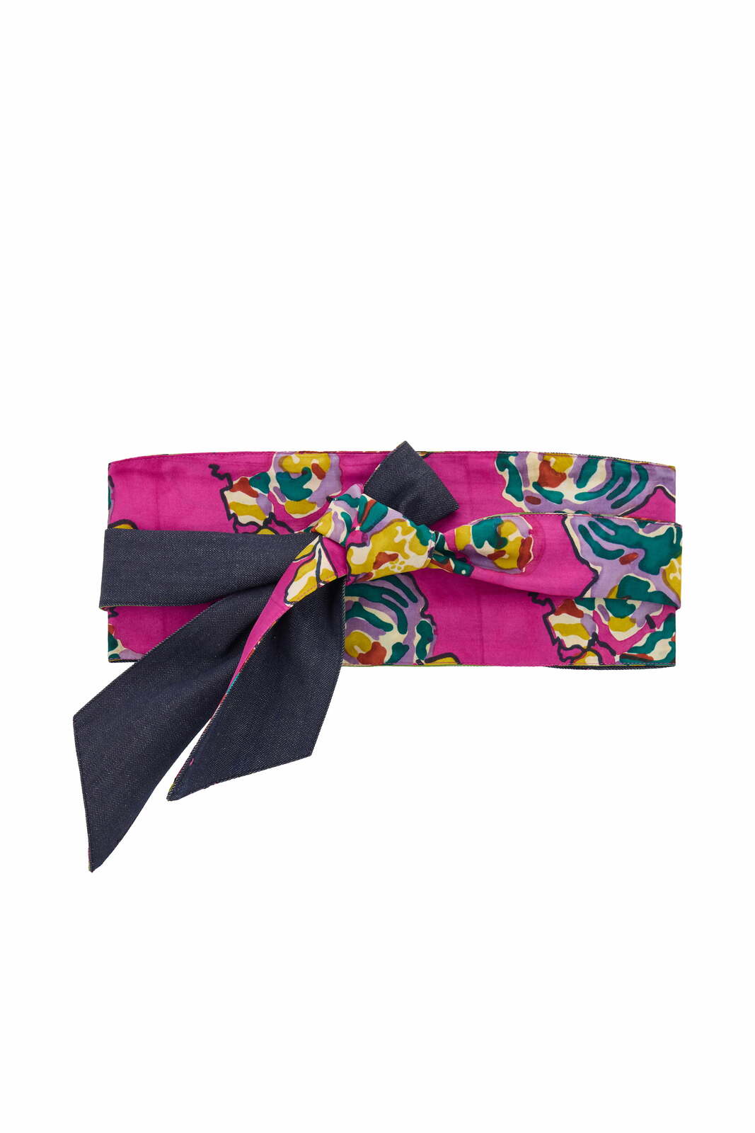 calcutta belt denim and silk--fuxia
