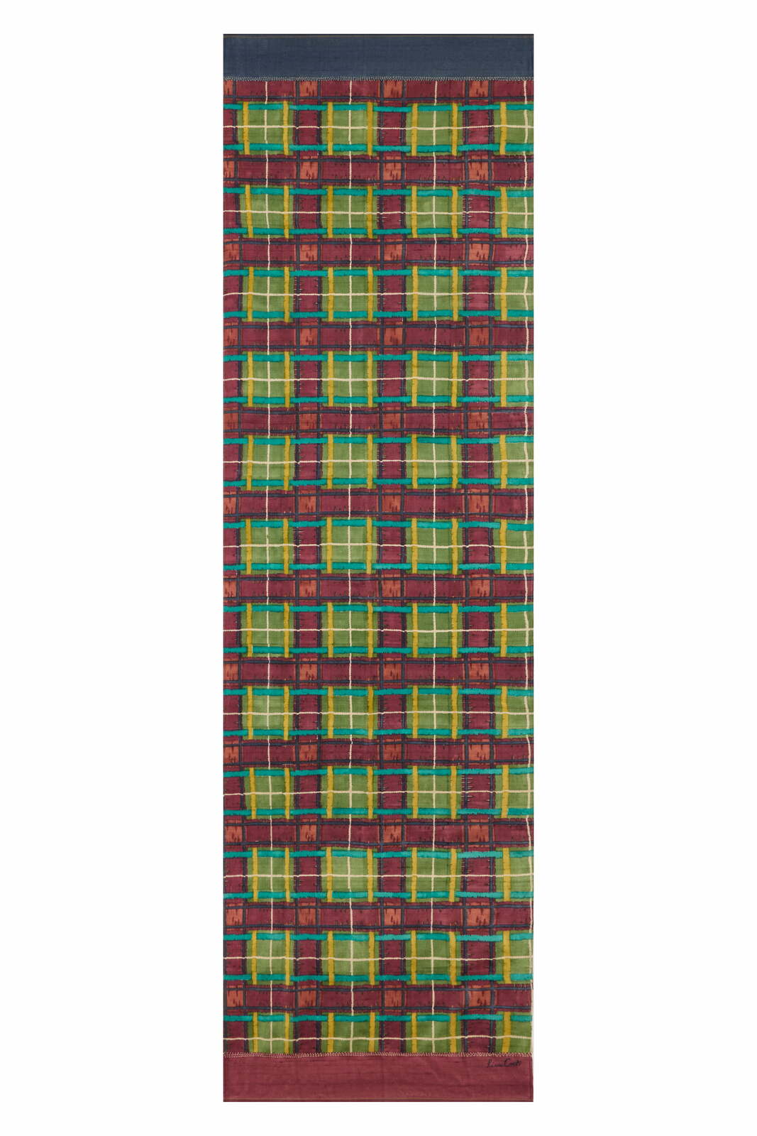 silk stole 55x180cm--tartan olive green