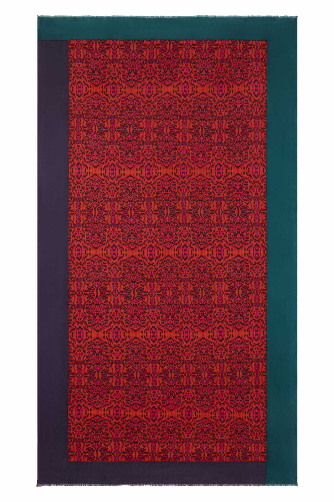 stole wool silk 100x200cm--kasuri damask rust