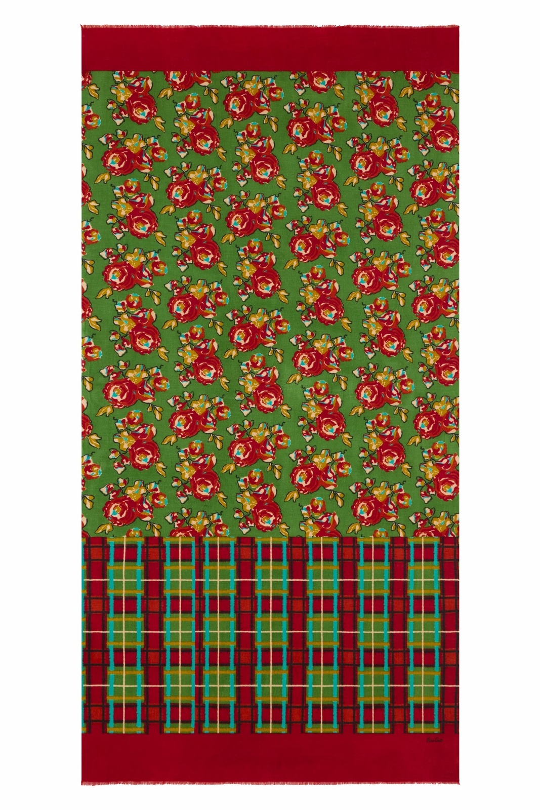 stole wool and silk 100x200cm--orihime tartan olive green