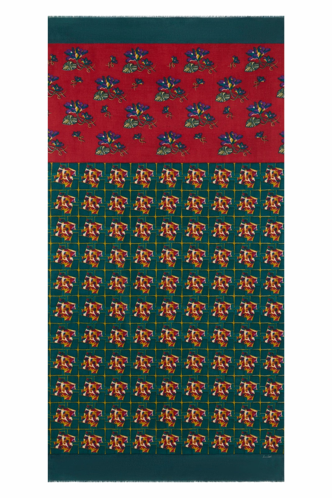 stole wool and silk 100x200--shibuia flower red