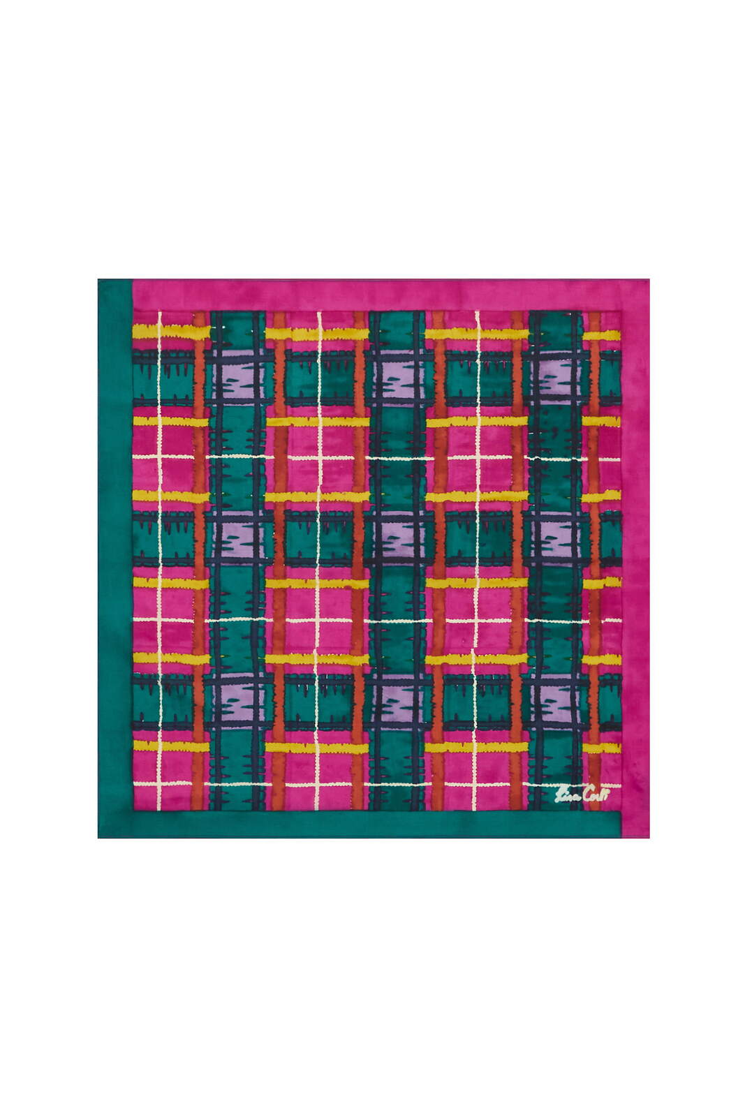 pochette square 50x50 habutai silk--tartan fuxia