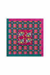 foulard 100x100 habutai silk--orihime tartan fuxia
