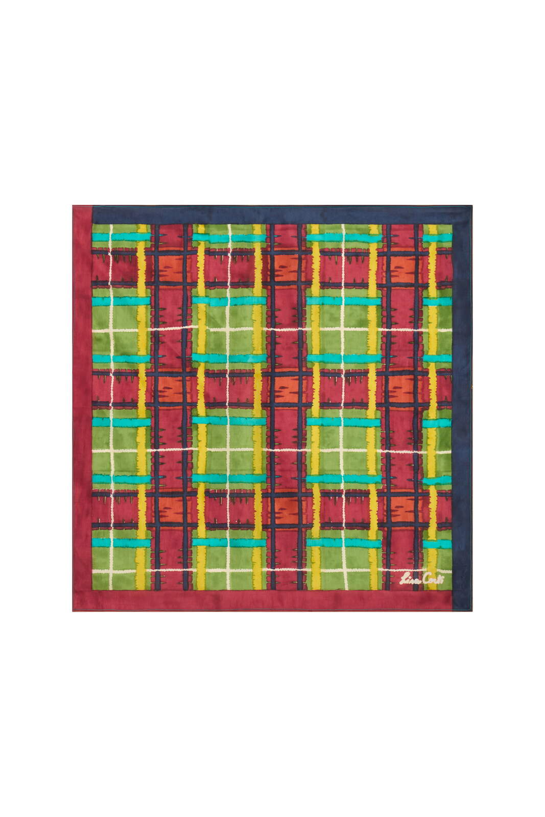 pochette square 50x50 habutai silk--tartan olive green