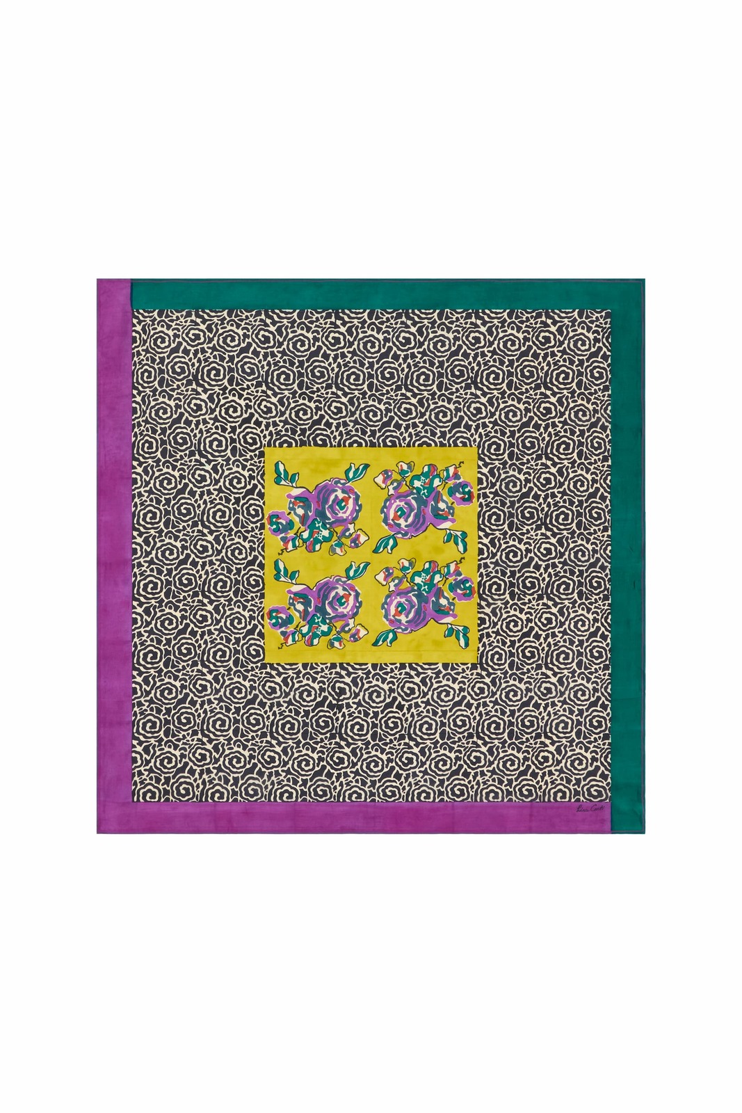 foulard 100x100 habutai silk--orihime spiral black