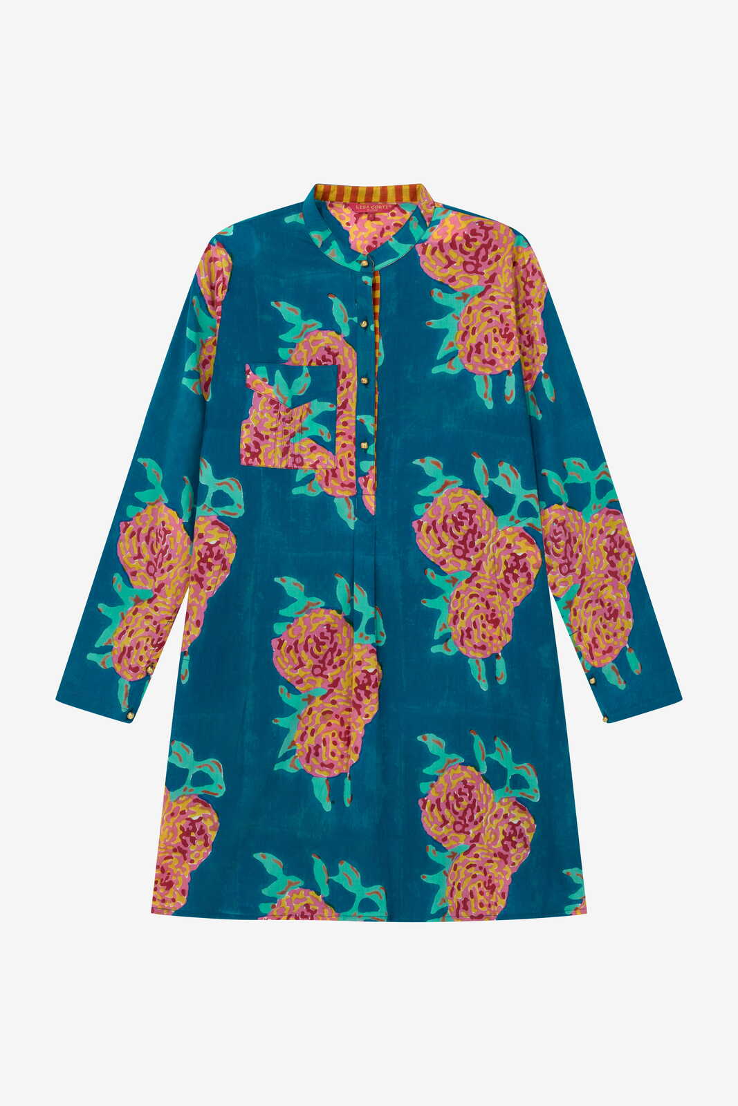 short kurta--leopard flower dark teal