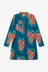 short kurta--leopard flower dark teal