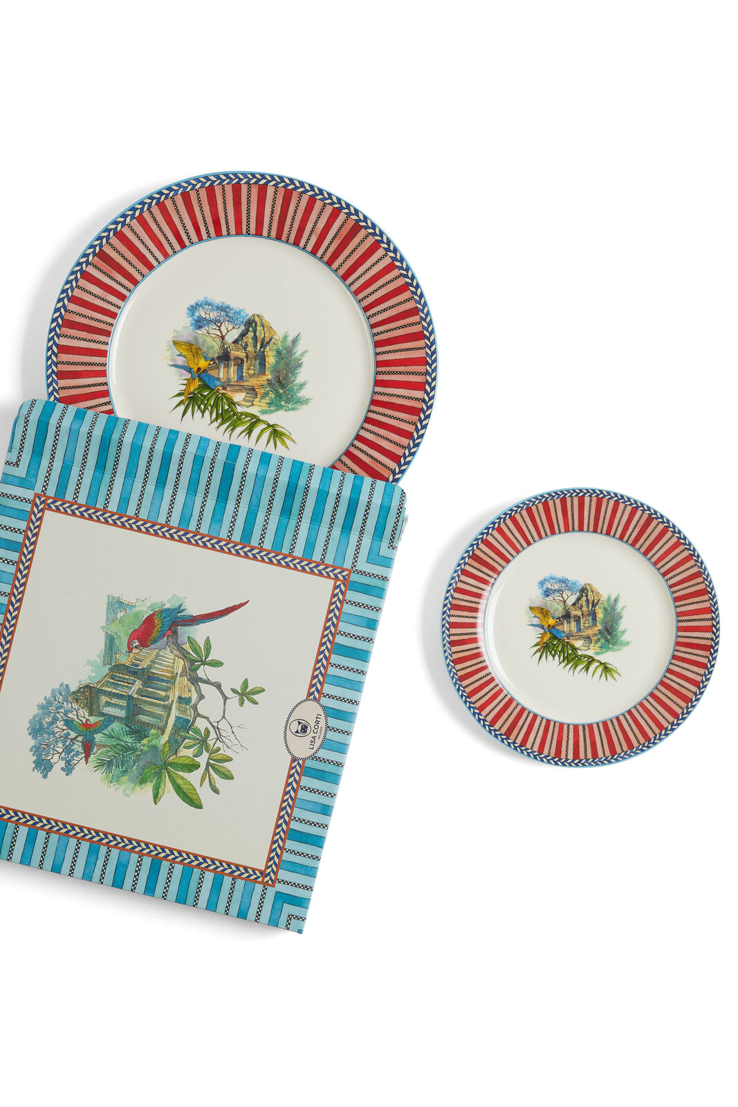 set di 2 piatti in porcellana--jungle parrot red 