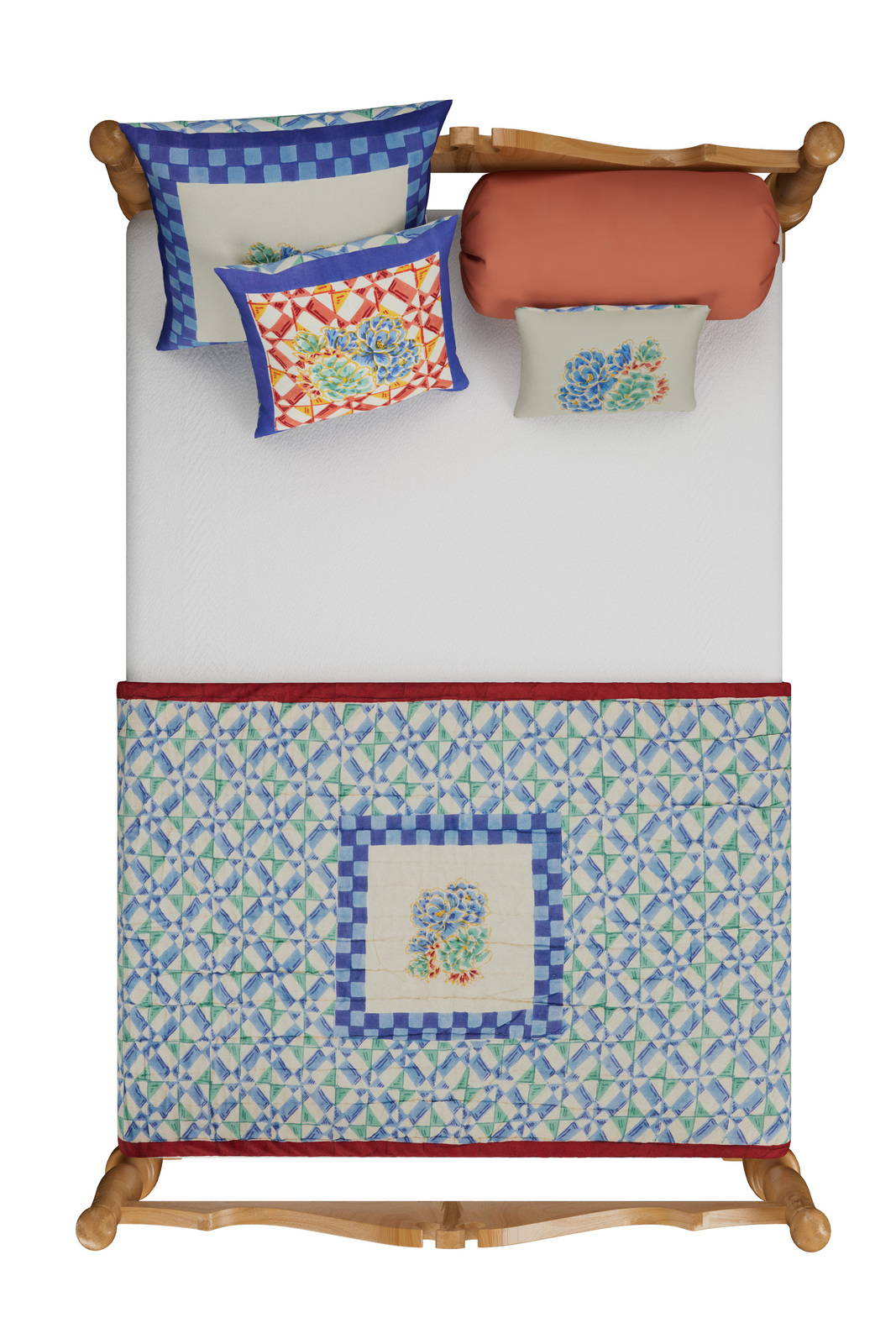 reversible quilt 110x180cm--positano red tiles