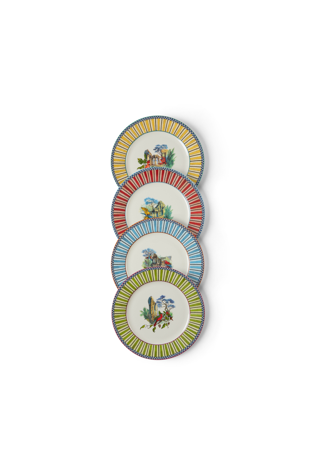 set di 4 piatti da dessert in porcellana--jungle parrot