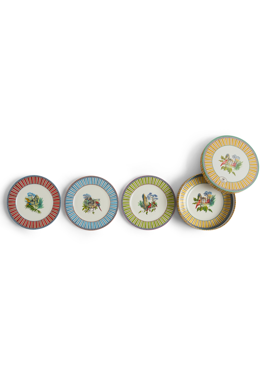 set di 4 piatti da dessert in porcellana--jungle parrot