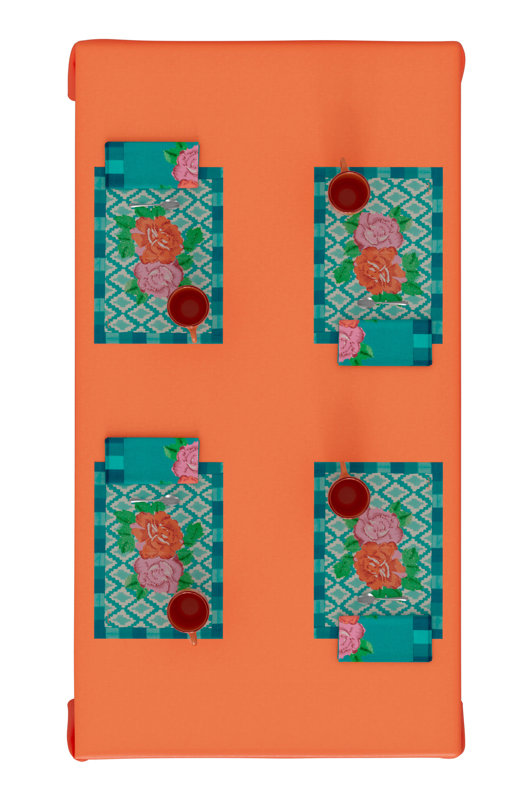 set of 2 cotton placemats 35x48cm--hima big flower turquoise