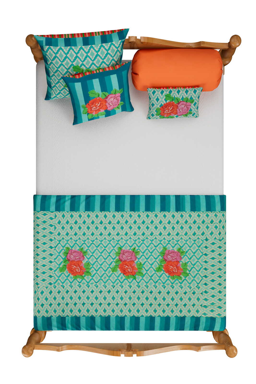 reversible quilt 100x180cm--hima big flower turquoise