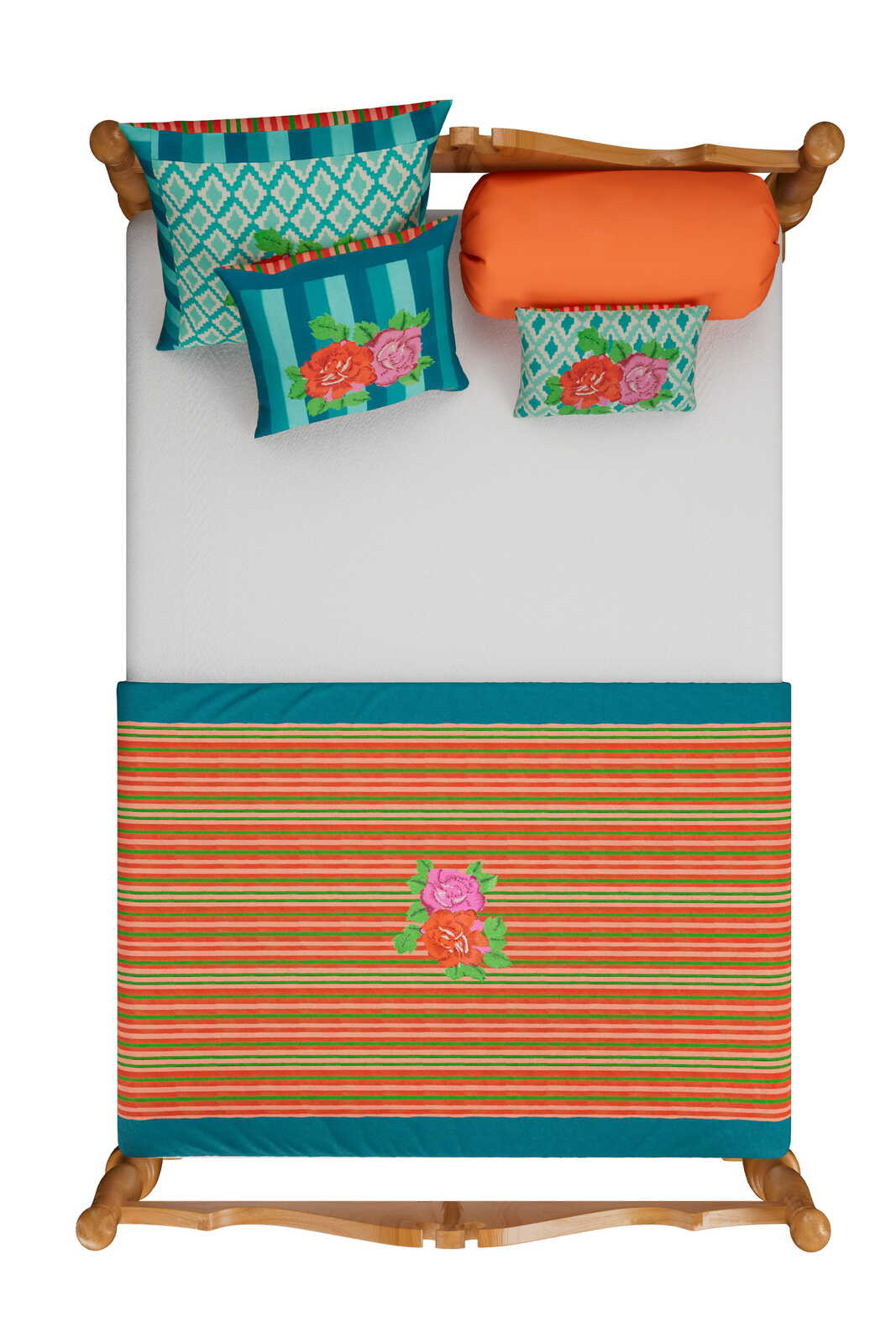 reversible quilt 100x180cm--hima big flower turquoise