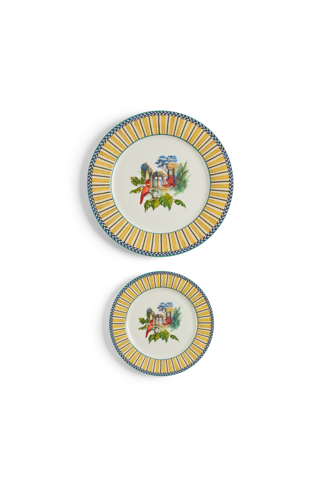 porcelain set plate of 2--jungle parrot yellow 