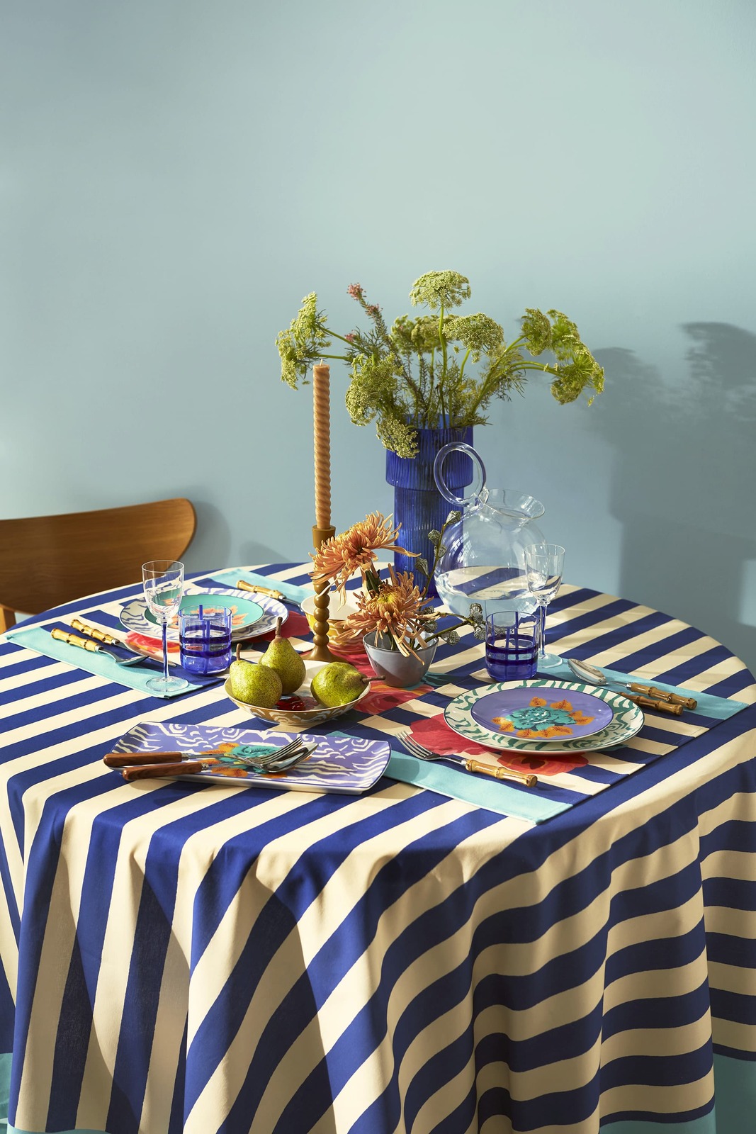 set di 2 tovagliette cotone 35x48cm--nizam stripes blue natural