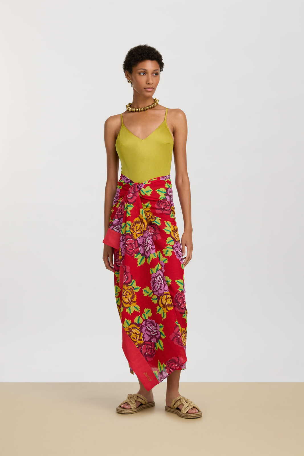 pareo--three flower red 