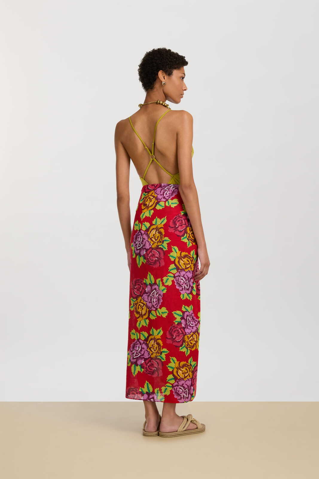 pareo--three flower red 