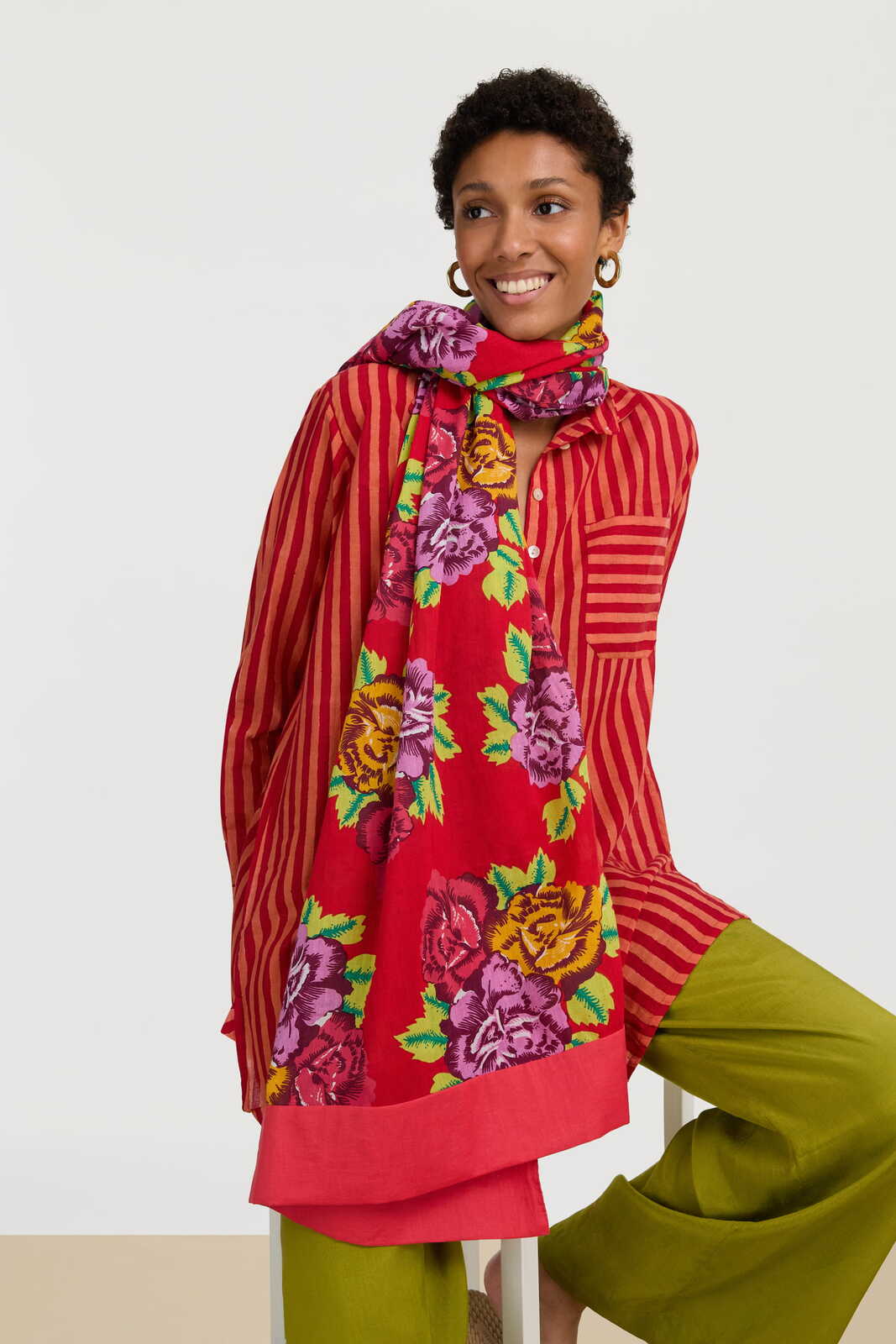 pareo--three flower red 