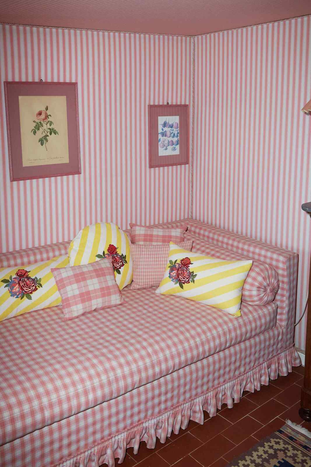 lisa corti x the socialite family carino cushion--bold rose stripes yellow